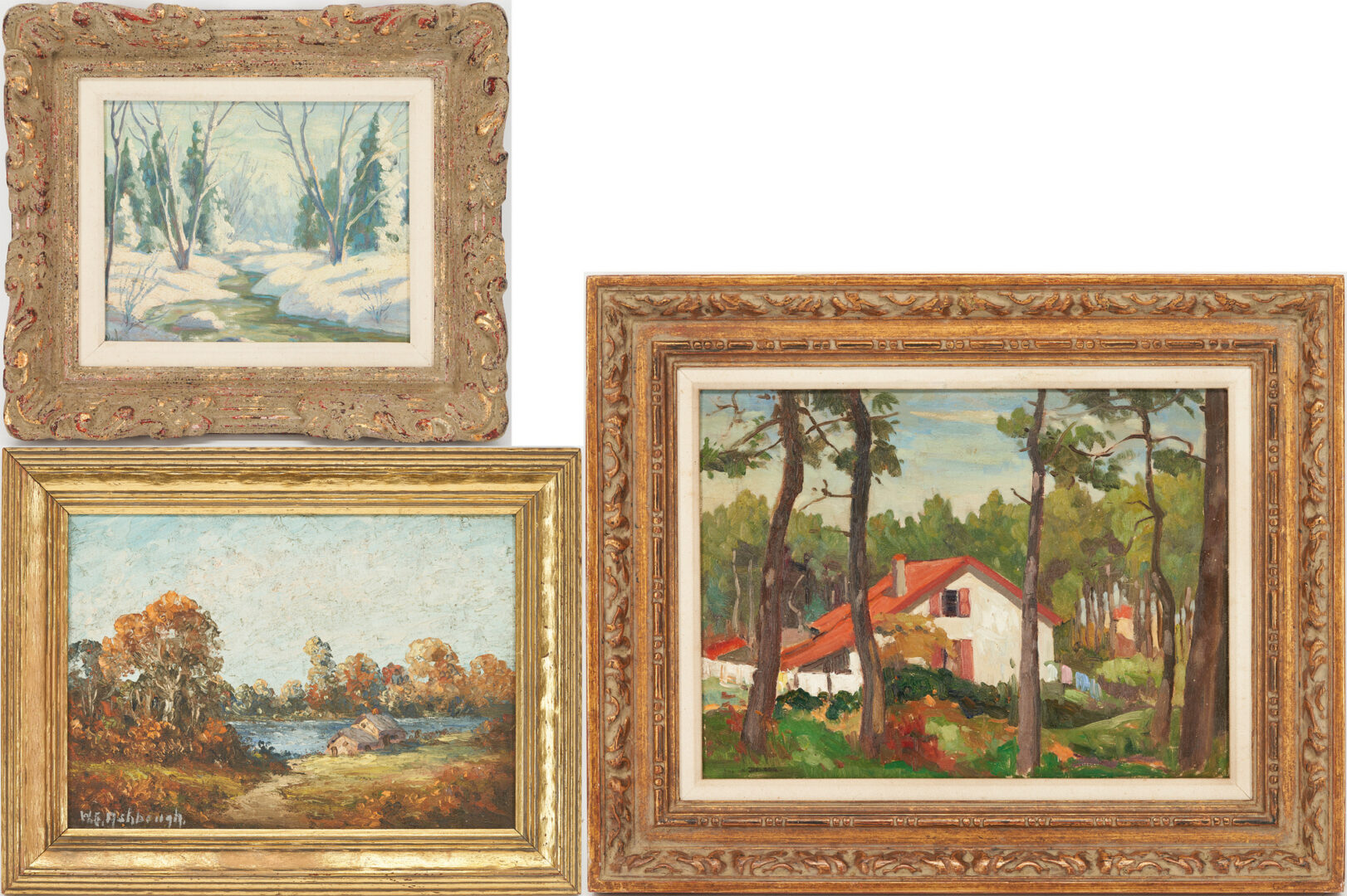 Lot 1140: 3 American Landscape Paintings, incl. Julius Delbos, Walter E. Ashbaugh, Winter Scene