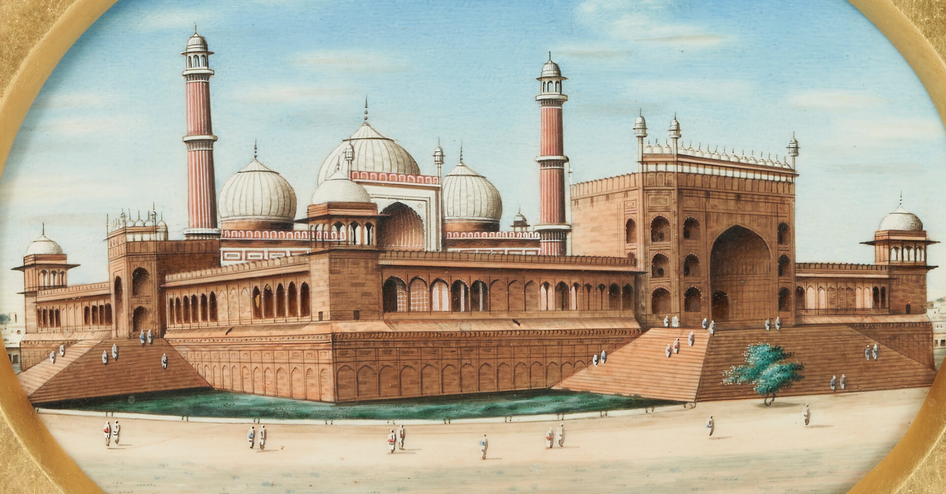 Lot 1146: 2 Paintings: WF Vallence Seascape & Indian School Delhi Mosque