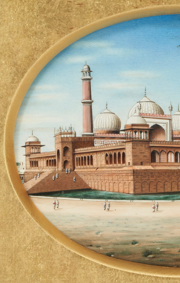 Lot 1146: 2 Paintings: WF Vallence Seascape & Indian School Delhi Mosque