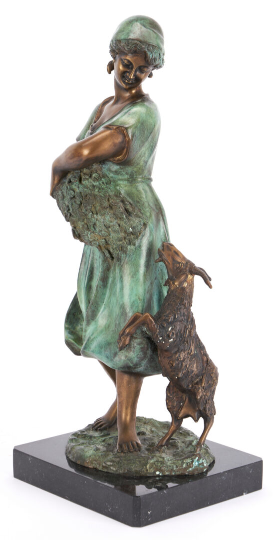 Lot 1147: After Ferdinando de Luca Bronze Sculpture, Farm Girl w/ Goat