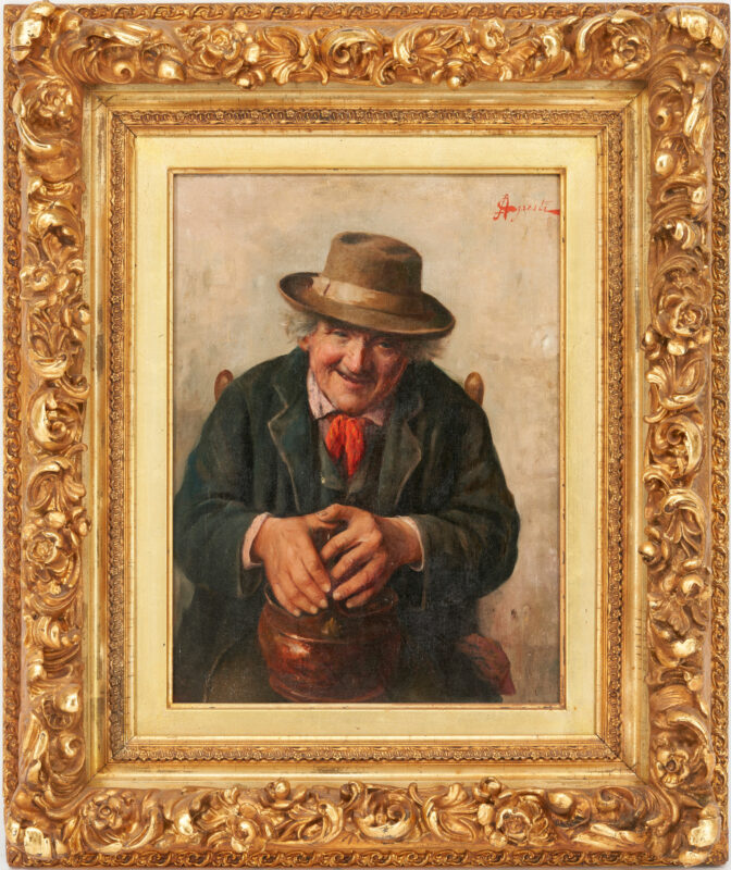 Lot 1152: Rodolfo Agresti O/C Italian Genre Painting w/ Old Man