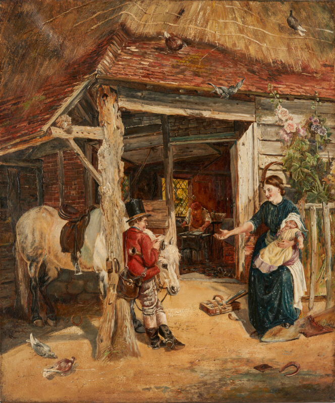 Lot 1153: English School O/C Painting After The Village Smithy, Circa 1860