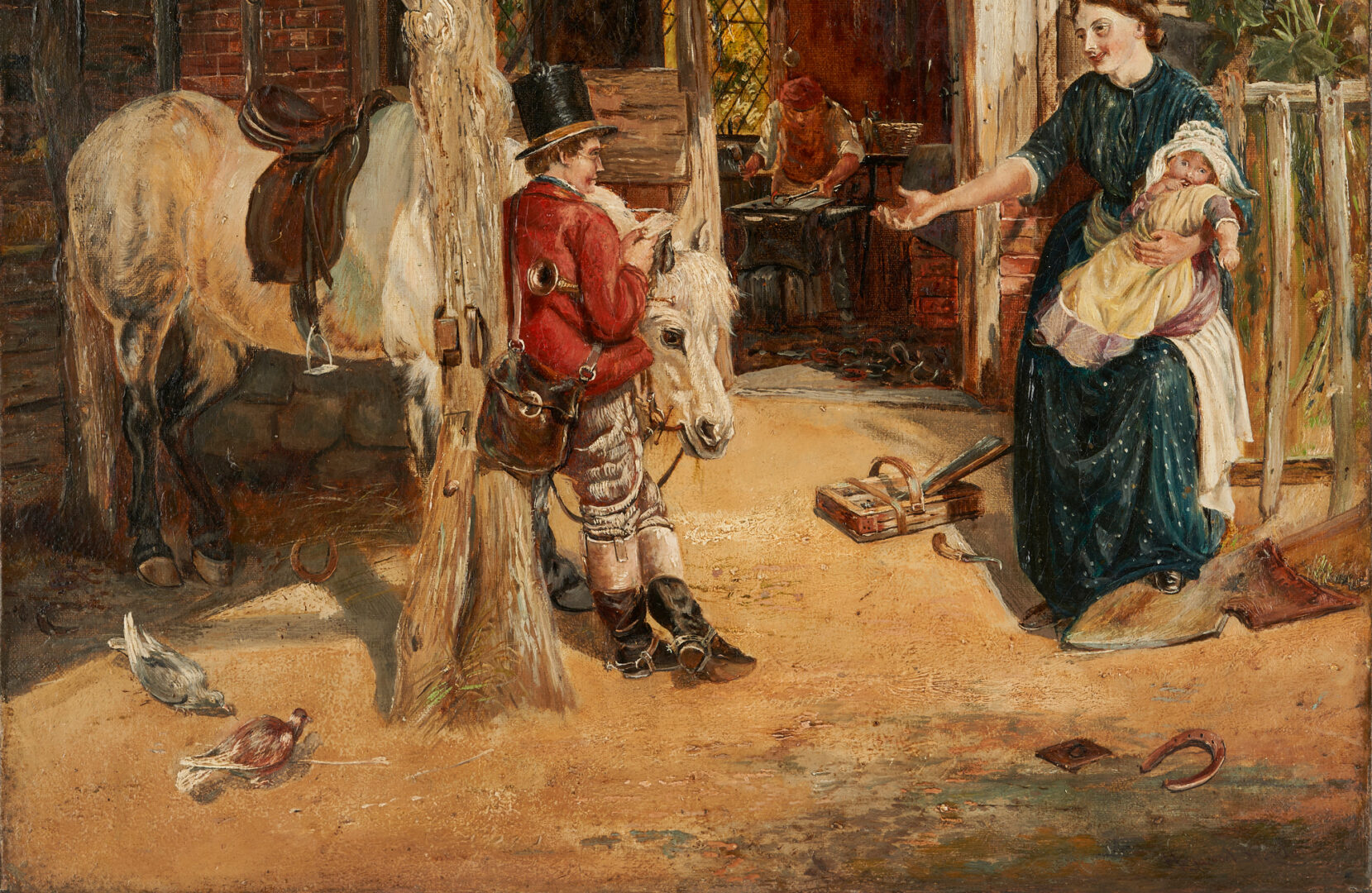 Lot 1153: English School O/C Painting After The Village Smithy, Circa 1860