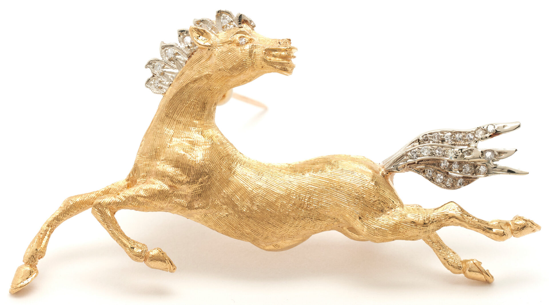 Lot 1171: 14K Gold & Diamond Horse Brooch