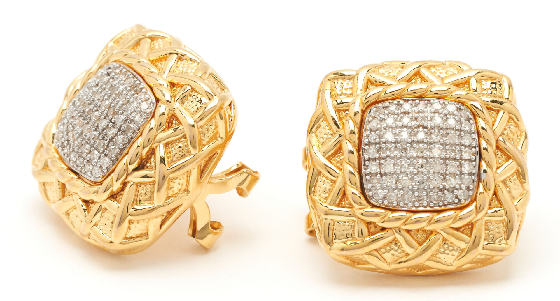 Lot 1185: 14K Gold & Diamond Earrings