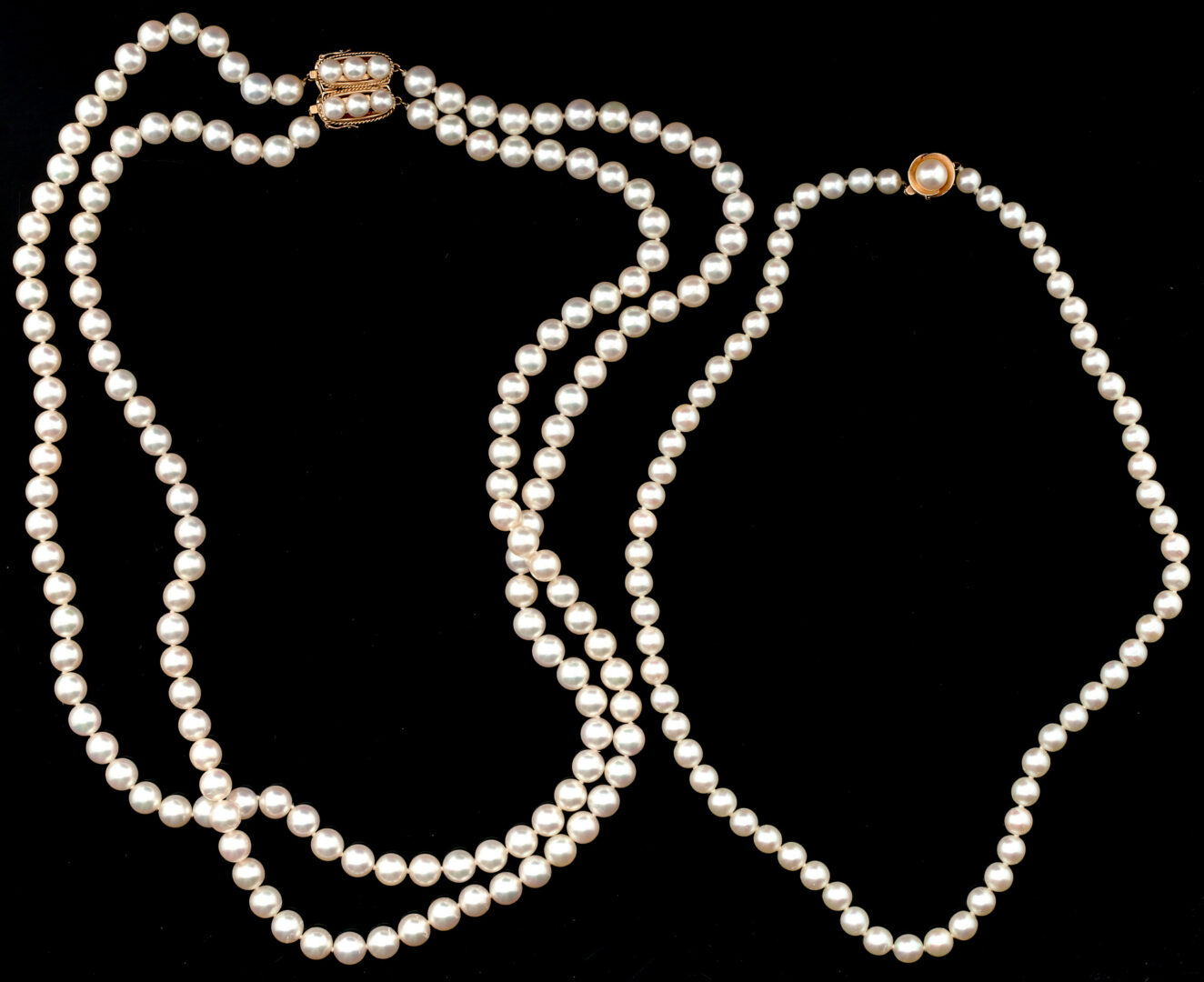 Lot 1187: 2 Cultured Pearl Necklaces with 14K Clasps