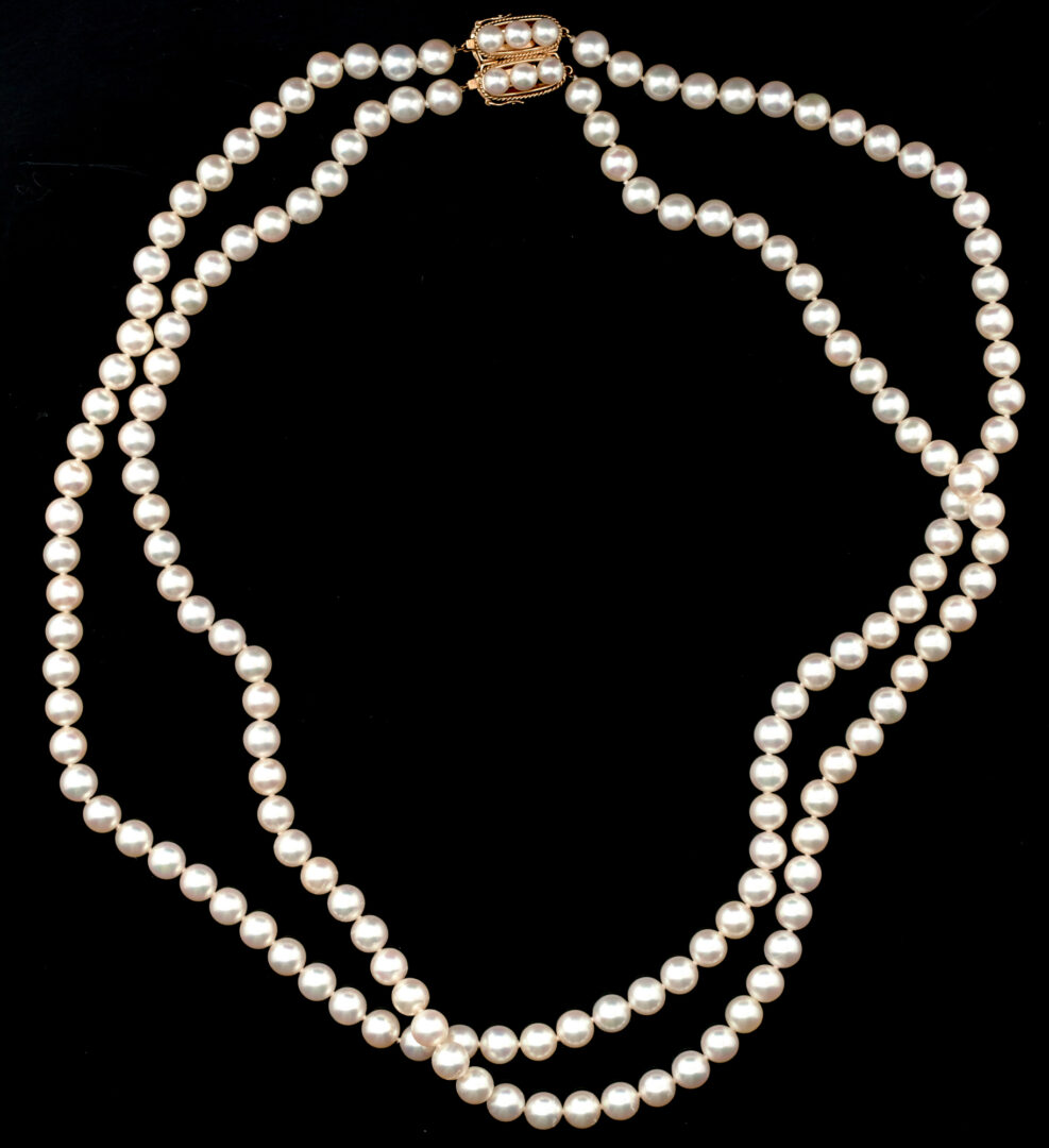 Lot 1187: 2 Cultured Pearl Necklaces with 14K Clasps