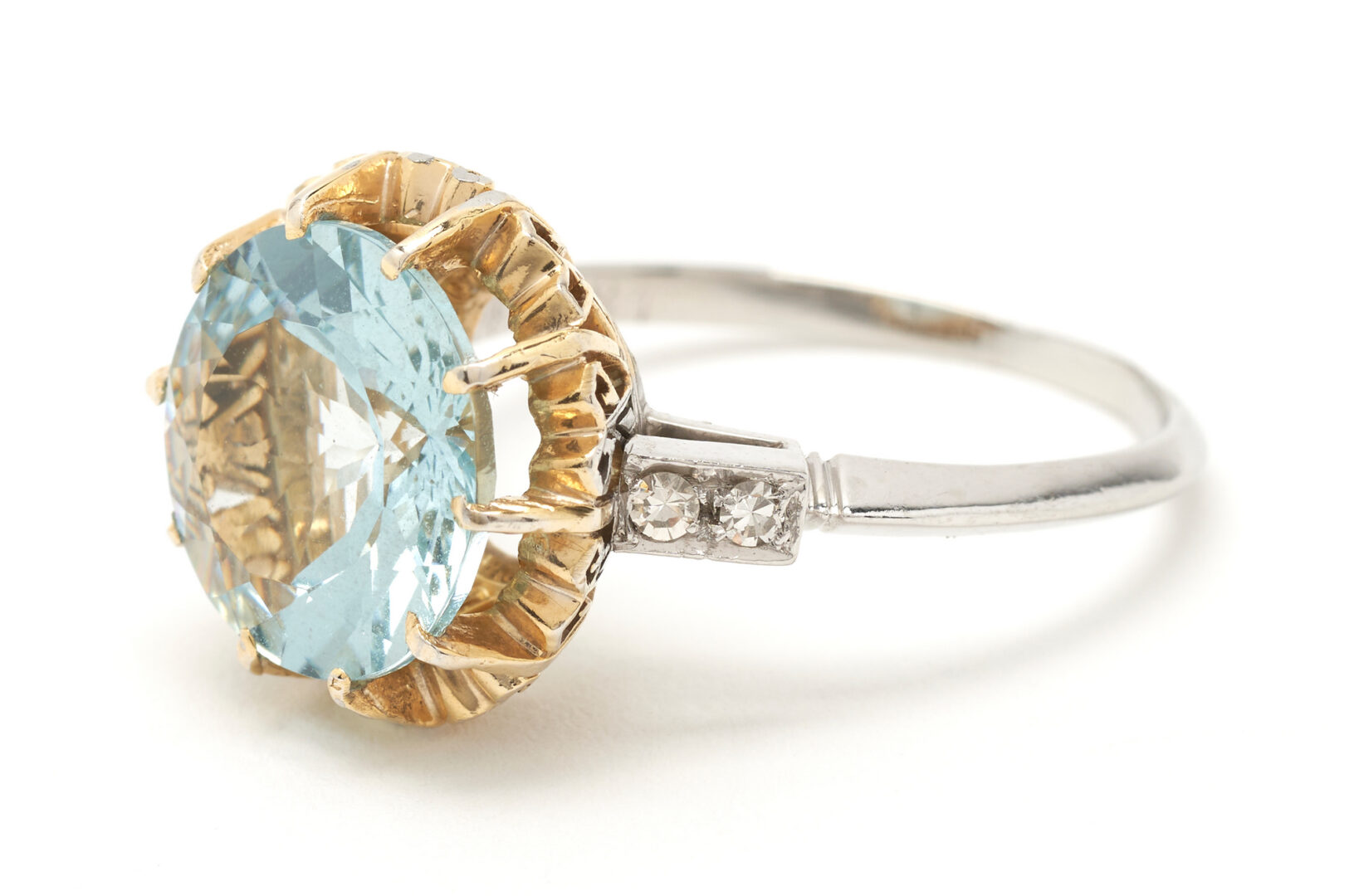 Lot 1196: Ladies Platinum & Gold Aquamarine Ring