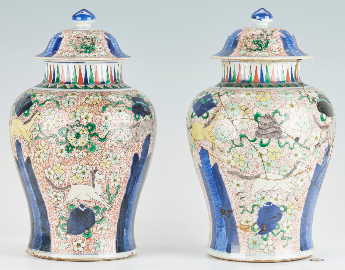 Lot 11: Pair of Chinese Wucai Porcelain Baluster Jars