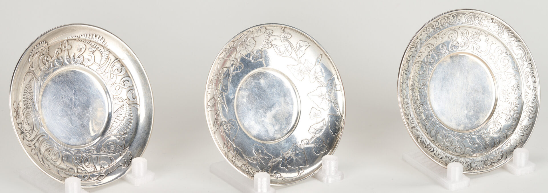 Lot 1201: 5 Tiffany Sterling Oct. 23 Commemorative Saucers