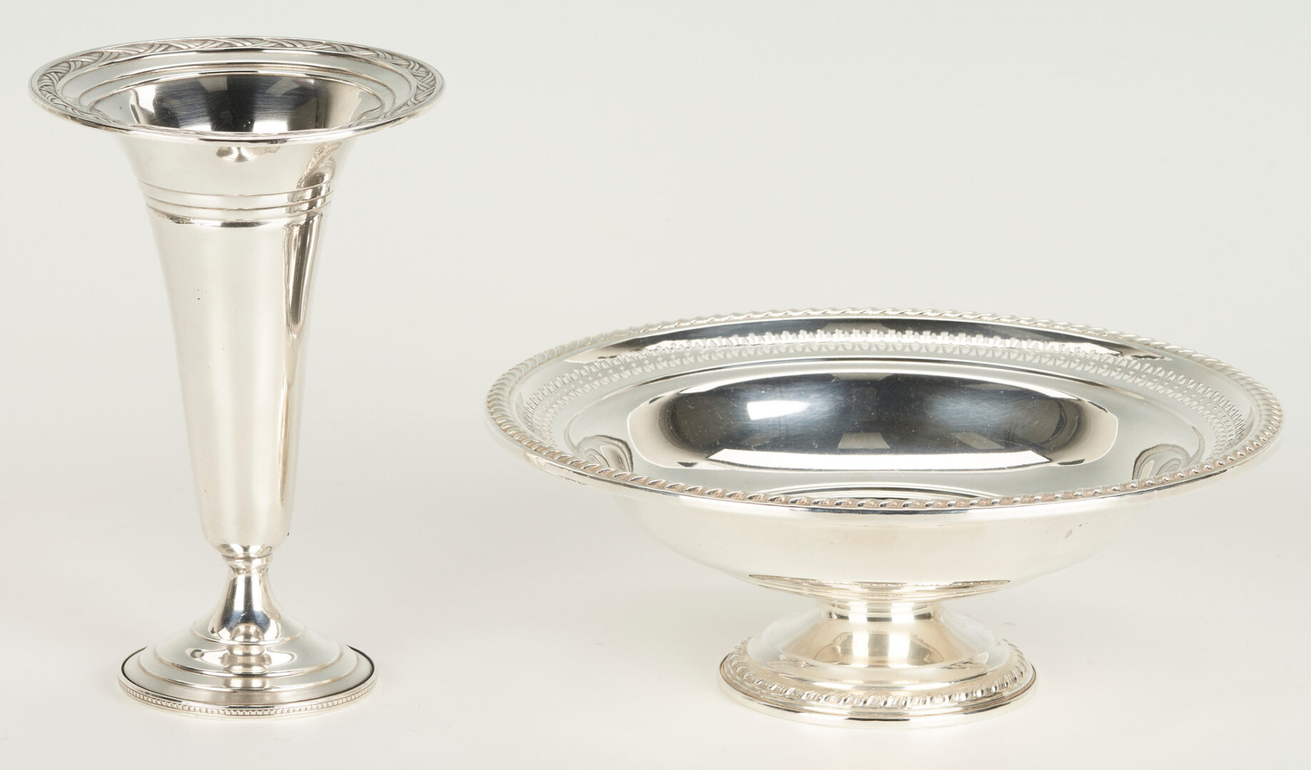 Lot 1203: 8 Sterling Silver Hollowware Items w/ Weighted Bases, incl. 6 Hirsch Sherbets, Webster Co. Vase, La Pierre Compote
