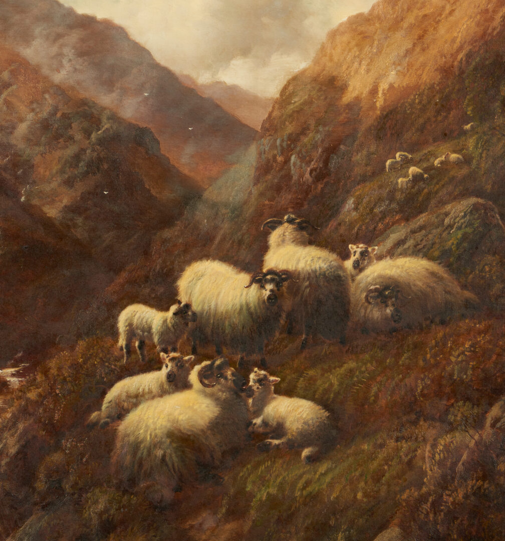 Lot 121: Robert Watson O/C Pastoral Landscape, Highland Sheep