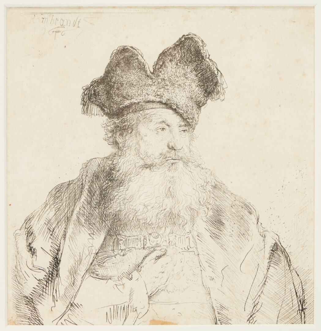 Lot 123: Rembrandt Etching, Old Man with Divided Fur Cap