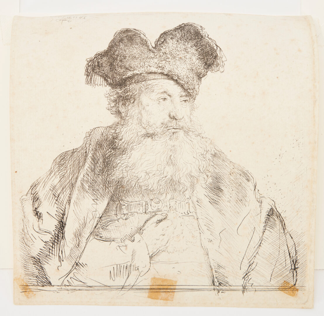 Lot 123: Rembrandt Etching, Old Man with Divided Fur Cap