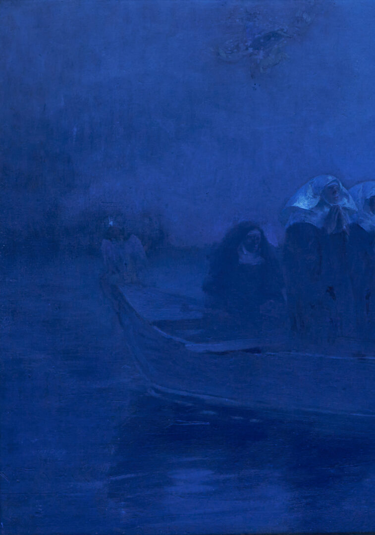 Lot 125: Josef Wopfner O/B Painting, Angel & Nuns in a Boat