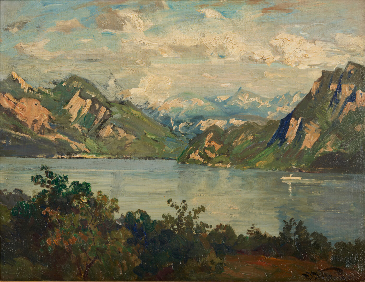 Lot 127: Josef Wopfner Oil Painting, Lake Lucerne in Evening Light, Catalogue Raisonne Fig 551