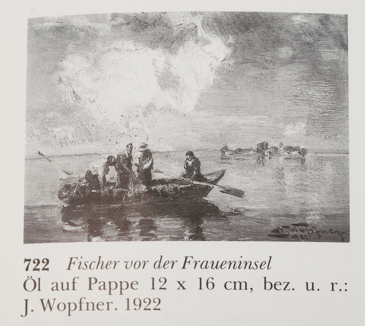 Lot 130: Josef Wopfner Small O/B Painting, Fisherman in a Boat, Catalogue Raisonne Fig. 722