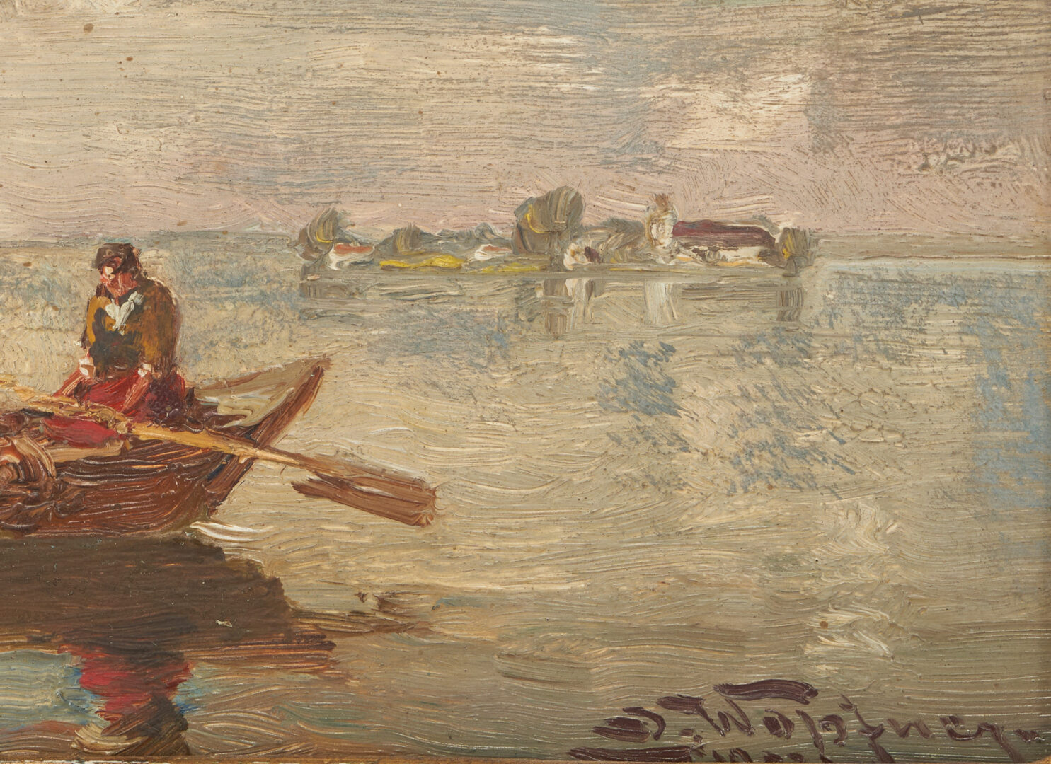 Lot 130: Josef Wopfner Small O/B Painting, Fisherman in a Boat, Catalogue Raisonne Fig. 722