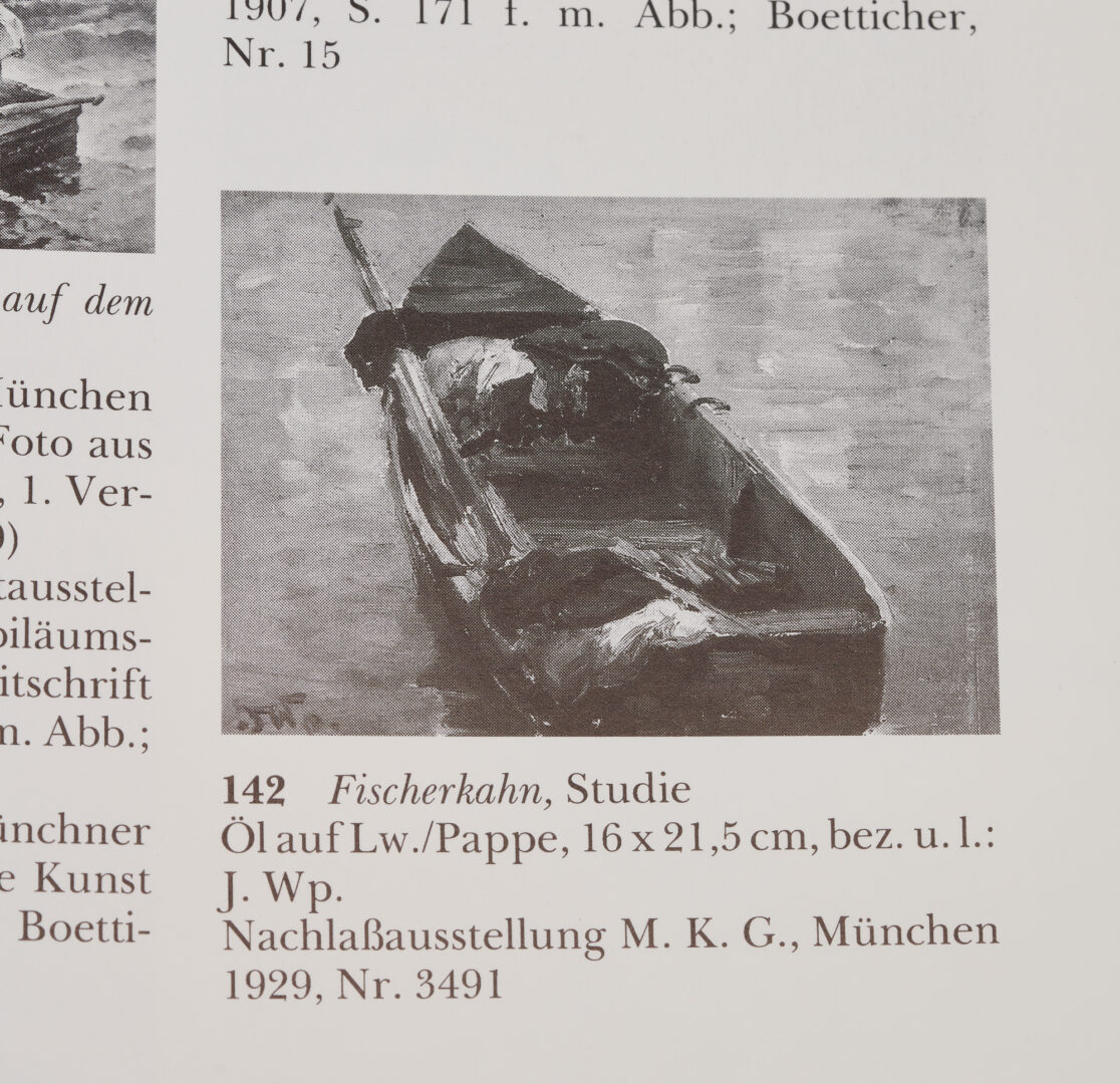 Lot 131: Josef Wopfner O/C Maritime Painting, Fishing Boat, Study, Catalogue Raisonne Fig. 142