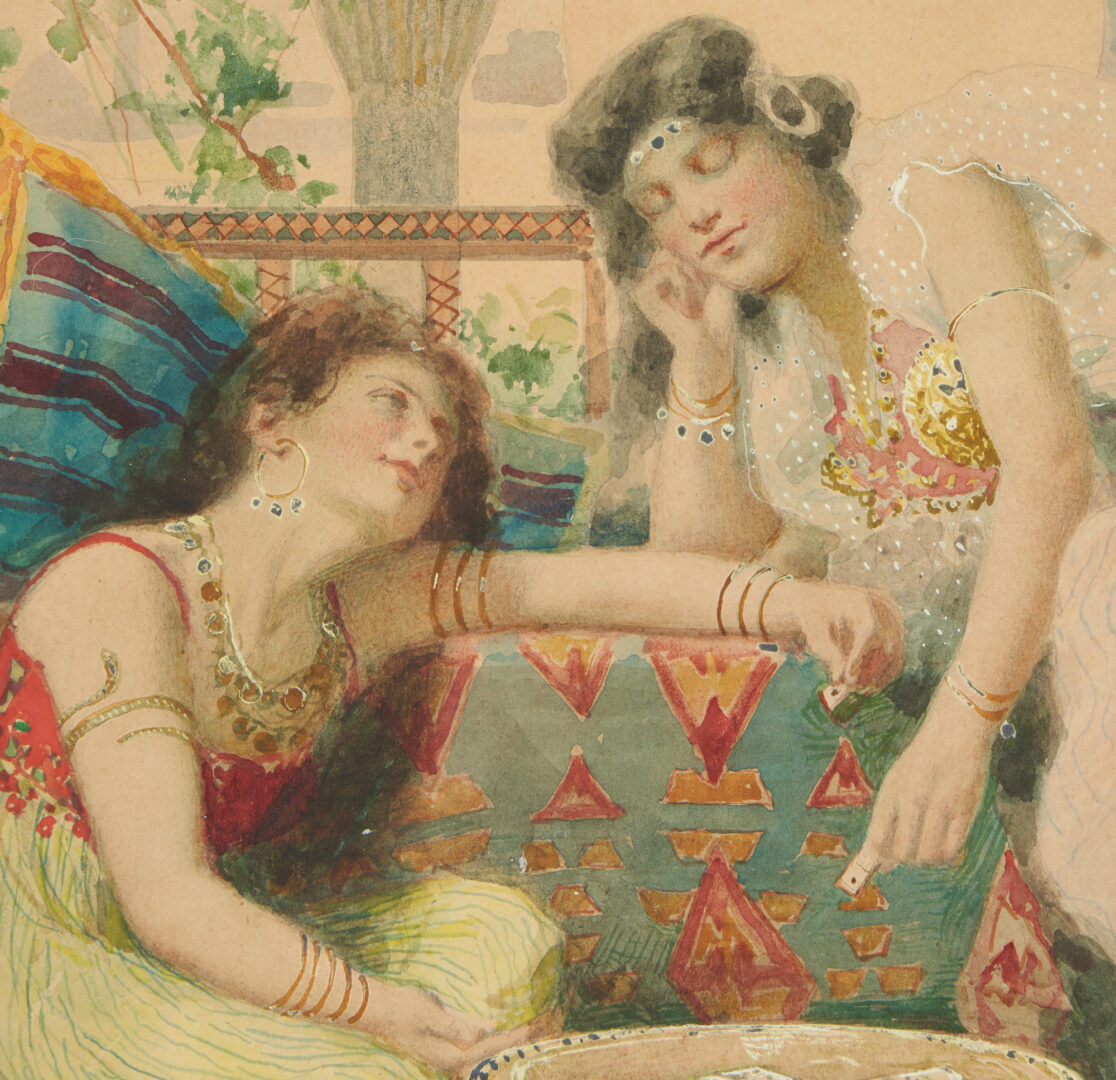 Lot 133: Alberto Fabbi W/C Painting, Orientalist Genre Scene with Two Women