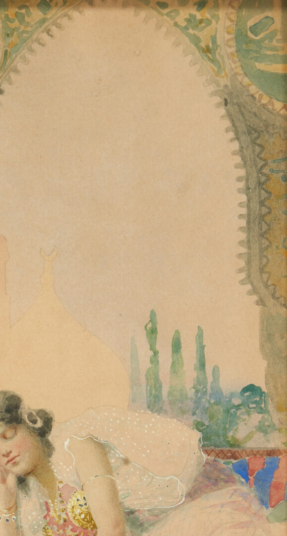 Lot 133: Alberto Fabbi W/C Painting, Orientalist Genre Scene with Two Women