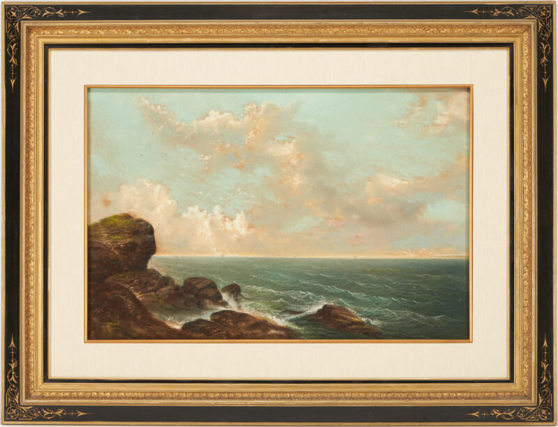 Lot 137: George Douglas Brewerton Pastel Marine Coastal Landscape Painting, Newport Rocks
