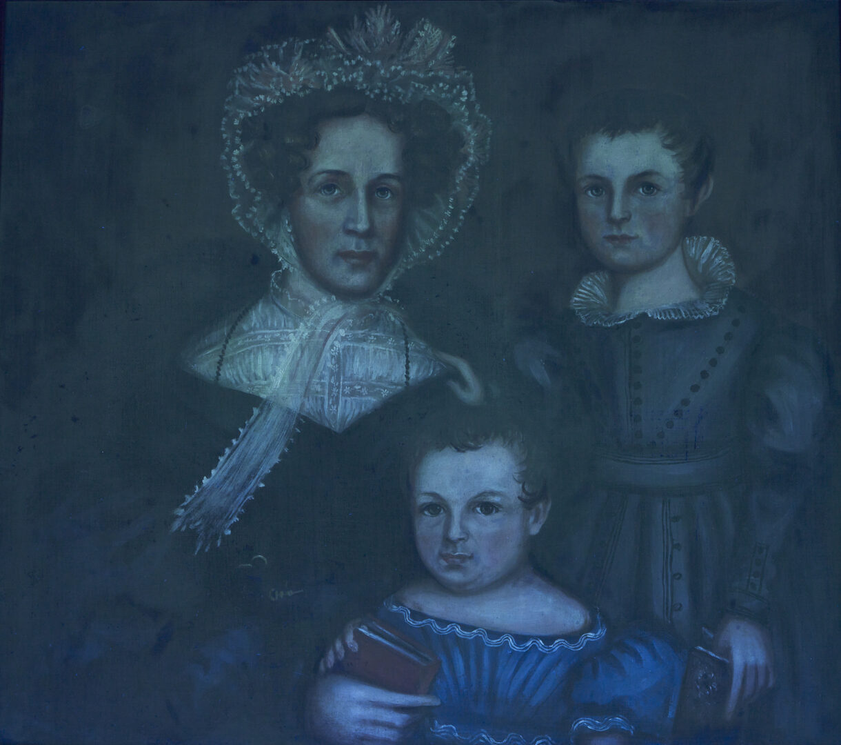 Lot 139: Style of Zedekiah Belknap, Folk Art Portrait of Mother and 2 Children