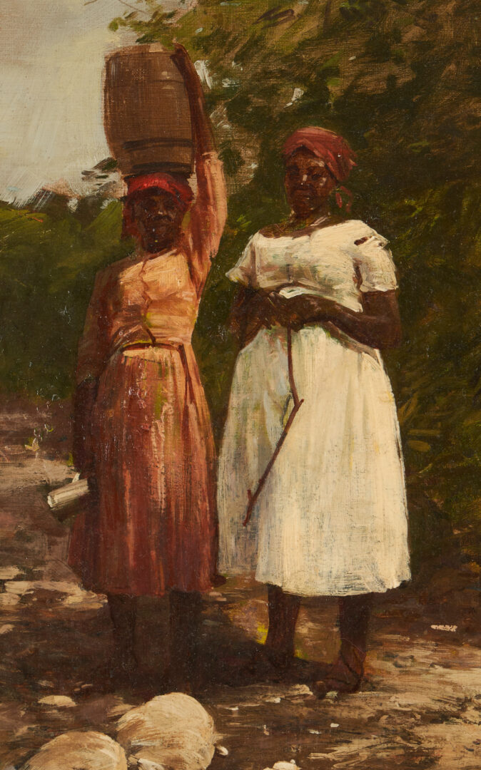 Lot 143: Gilbert Gaul O/C Painting, Women by a River, Jamaica