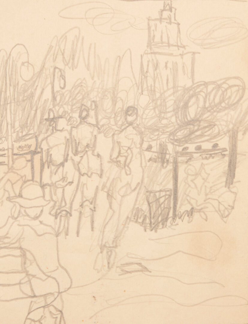 Lot 146: 4 Joseph Delaney New York Street Scenes, incl. 1 Watercolor & 3 Pencil Drawings, 1 Signed