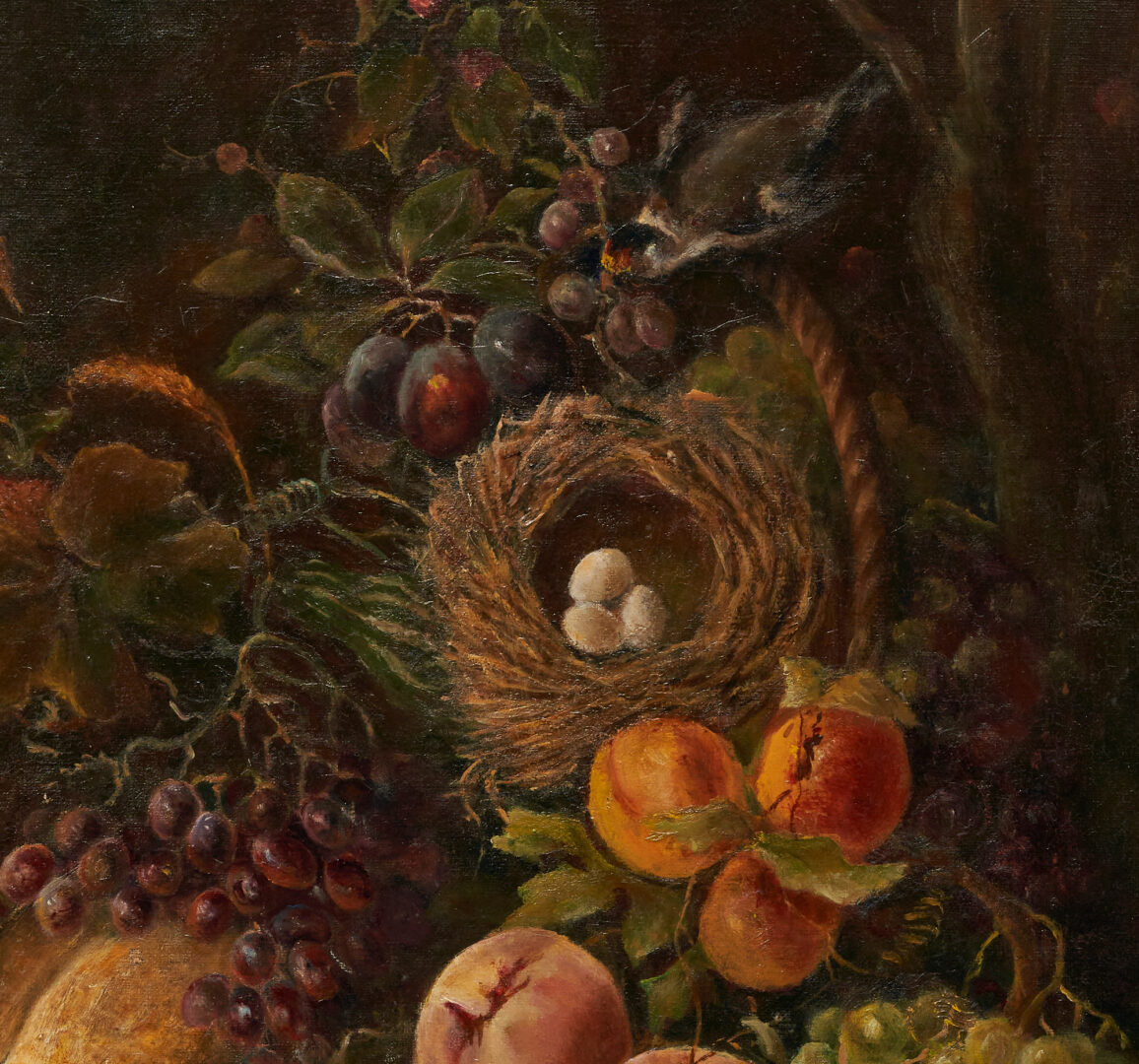 Lot 155: Cornelius Hankins Large O/C Still Life with Fruit & Birds