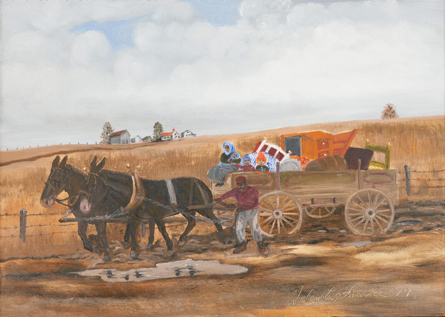 Lot 162: Helen LaFrance Oil Painting, "Moving Day"