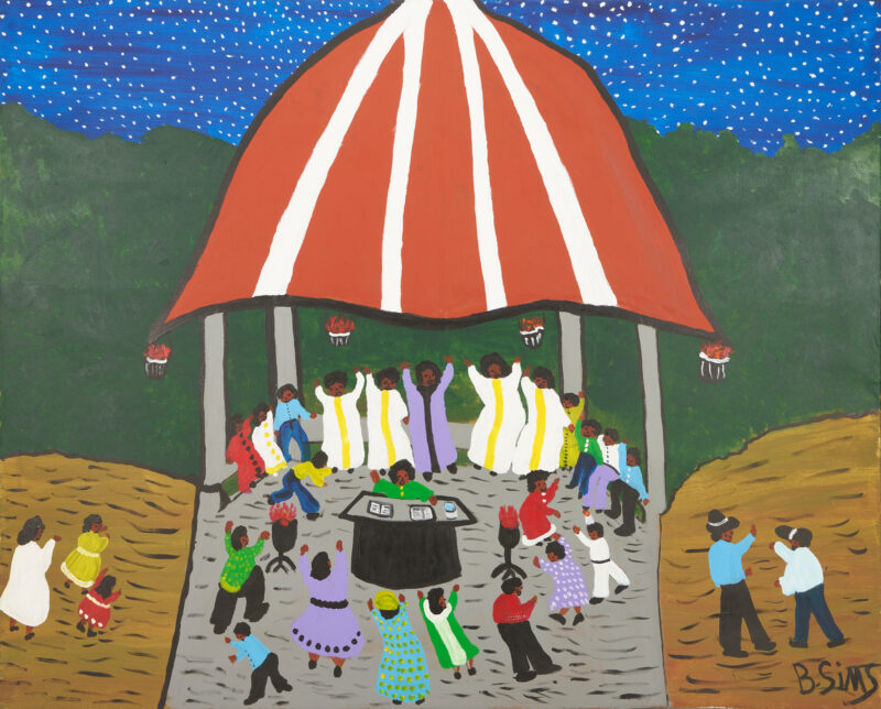 Lot 164: Large Bernice Sims Folk Art Painting, Tent Revival