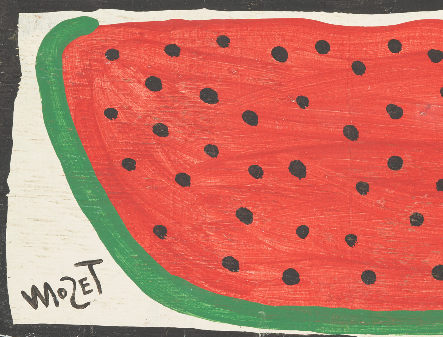 Lot 169: 2 Mose Tolliver Folk Art Paintings, Big Green Fish & Watermelon