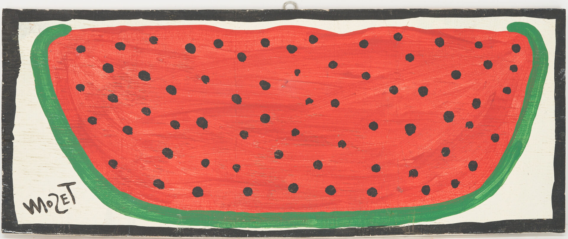Lot 169: 2 Mose Tolliver Folk Art Paintings, Big Green Fish & Watermelon