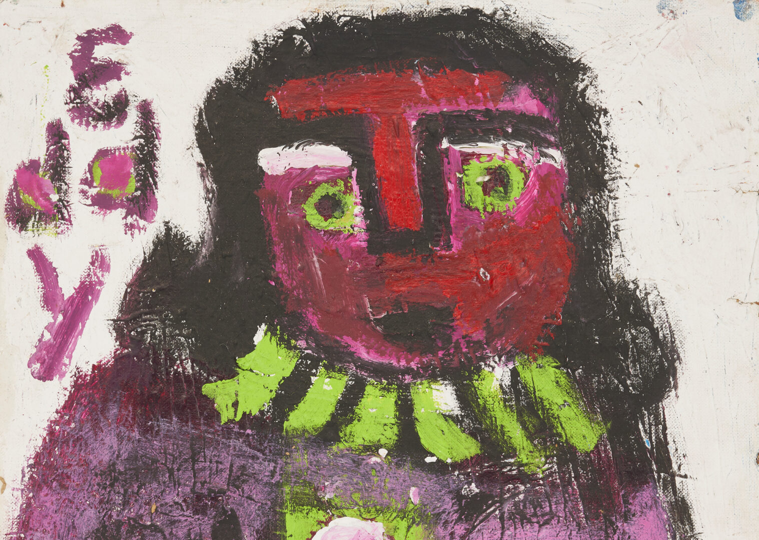 Lot 173: Eddy Mumma Folk Art Painting, Portrait of Figure w/ Red Face
