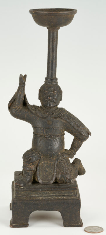 Lot 1: Ming Bronze Figural Lamp Holder or Candlestick