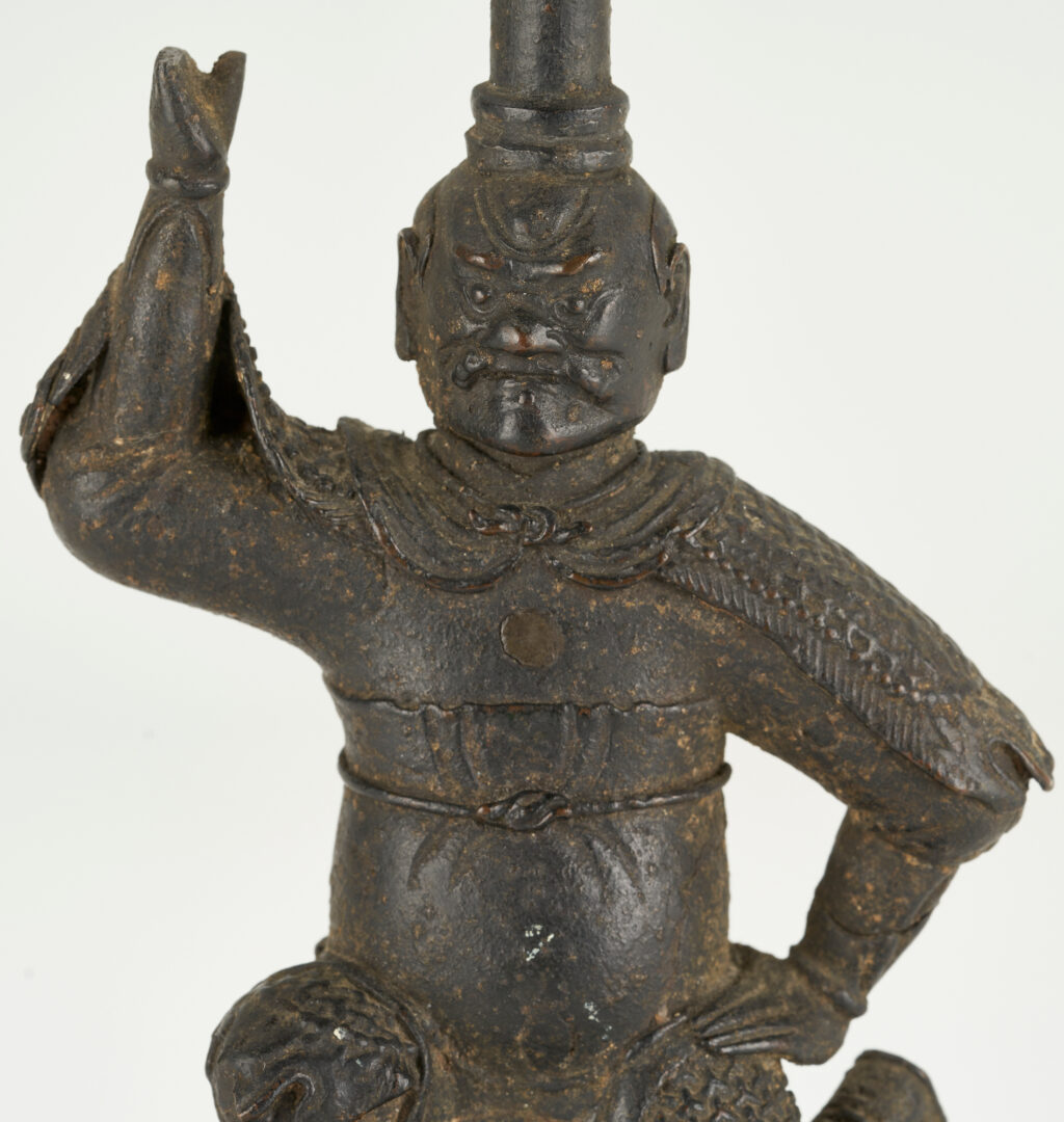 Lot 1: Ming Bronze Figural Lamp Holder or Candlestick
