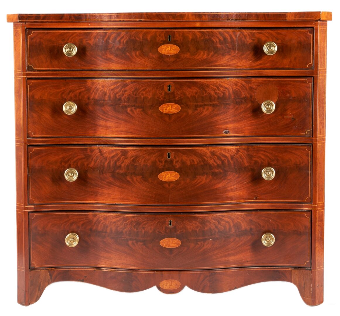 Lot 227: Federal Eagle Inlaid Serpentine Chest of Drawers