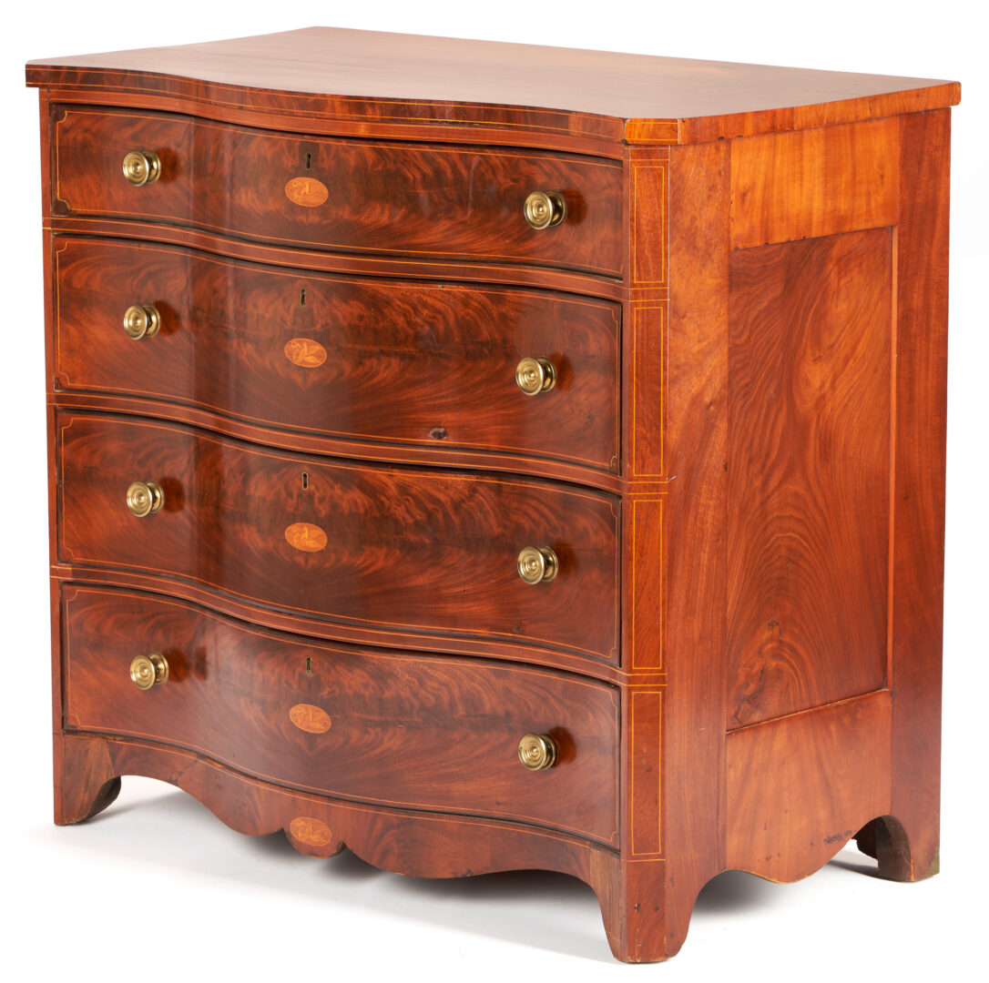 Lot 227: Federal Eagle Inlaid Serpentine Chest of Drawers