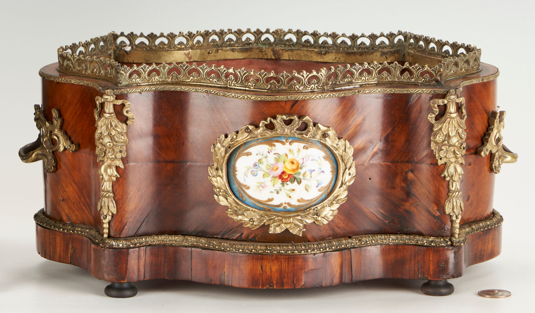 Lot 235: 2 French Items, incl. Napoleon III Jardiniere, Louis XV Style Miniature Cabinet