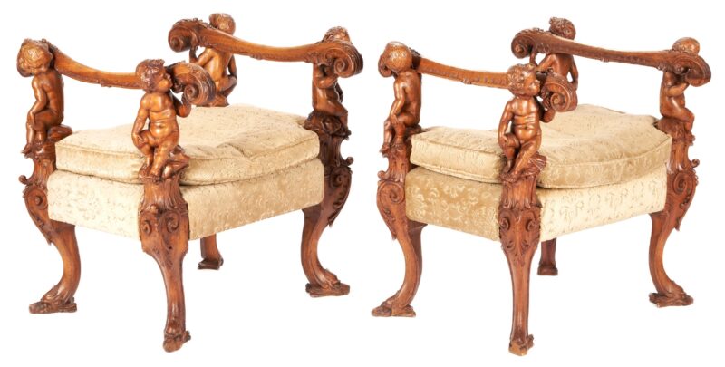Lot 237: Manner of Andrea Brustolon, Pair Italian Carved Benches