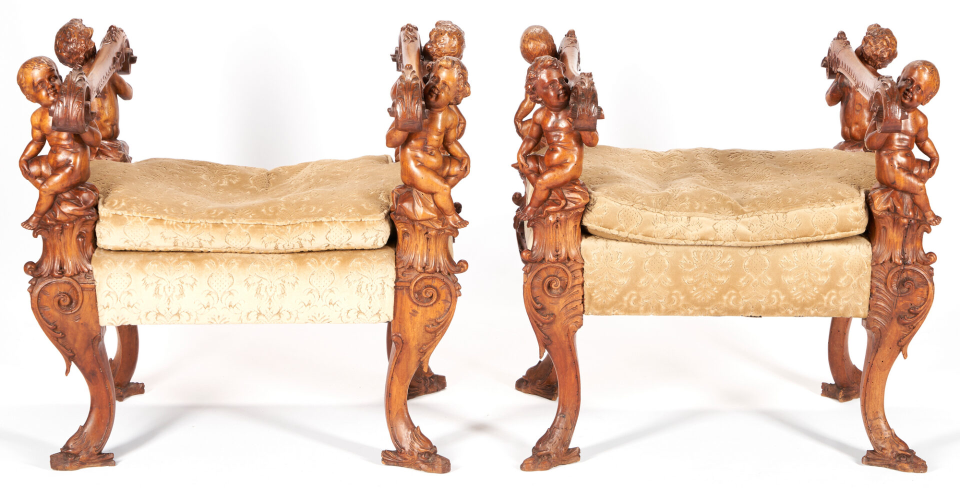 Lot 237: Manner of Andrea Brustolon, Pair Italian Carved Benches