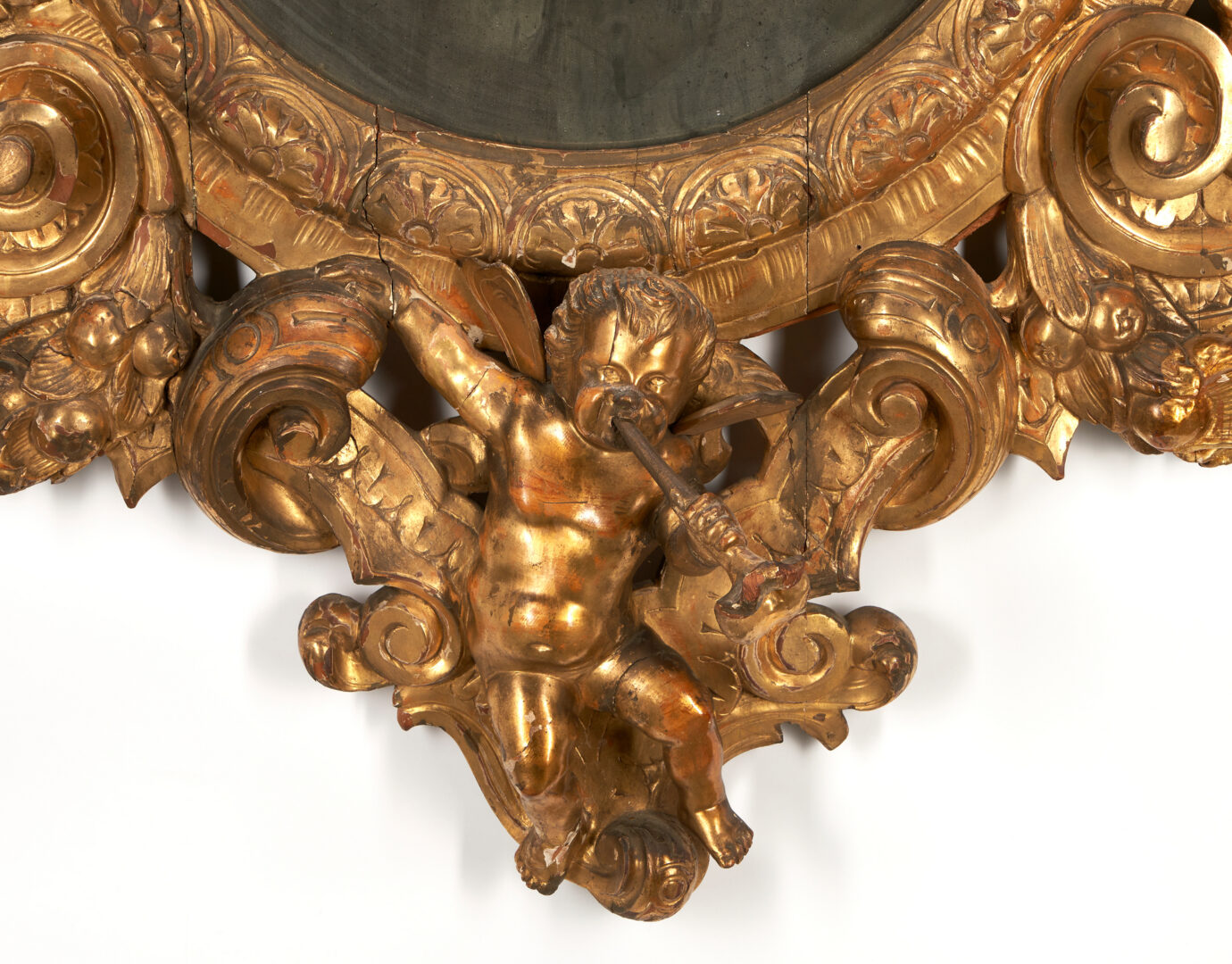 Lot 239: Very Large Italian Baroque Style Giltwood Mirror with Cherubs