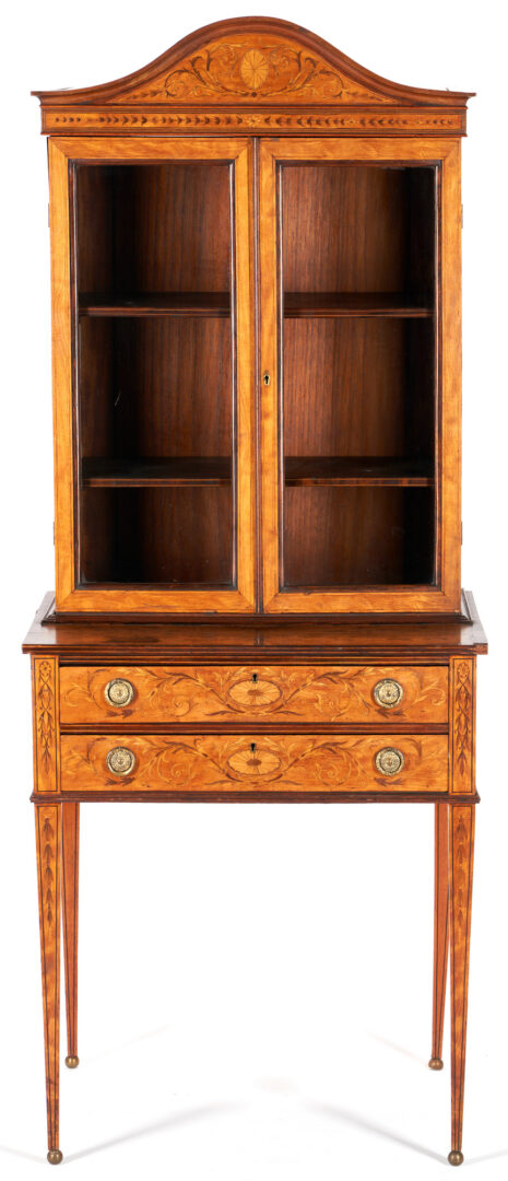 Lot 242: Pair Neoclassical Style Satinwood Cabinets on Stand