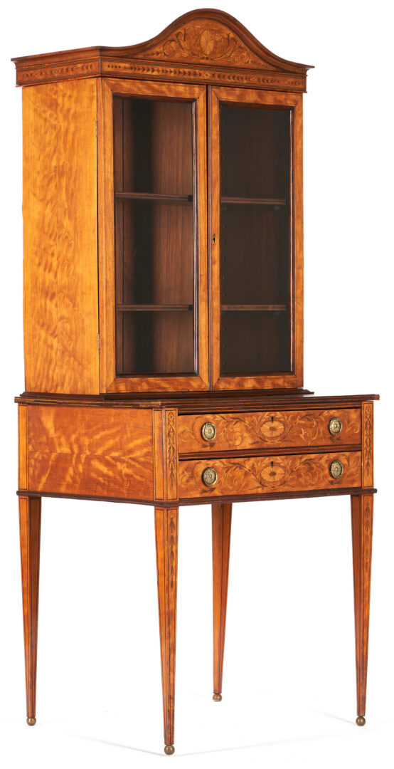 Lot 242: Pair Neoclassical Style Satinwood Cabinets on Stand
