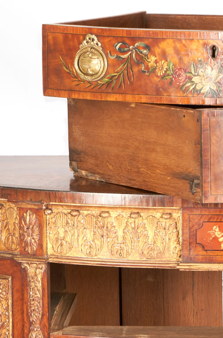 Lot 245: George III Style Painted Satinwood Demilune Cabinet