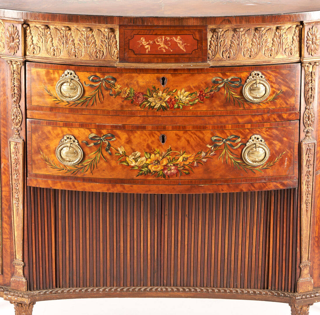 Lot 245: George III Style Painted Satinwood Demilune Cabinet