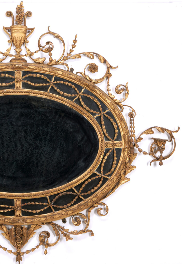 Lot 247: George III Neoclassical Oval Giltwood Mirror with Candle Brackets