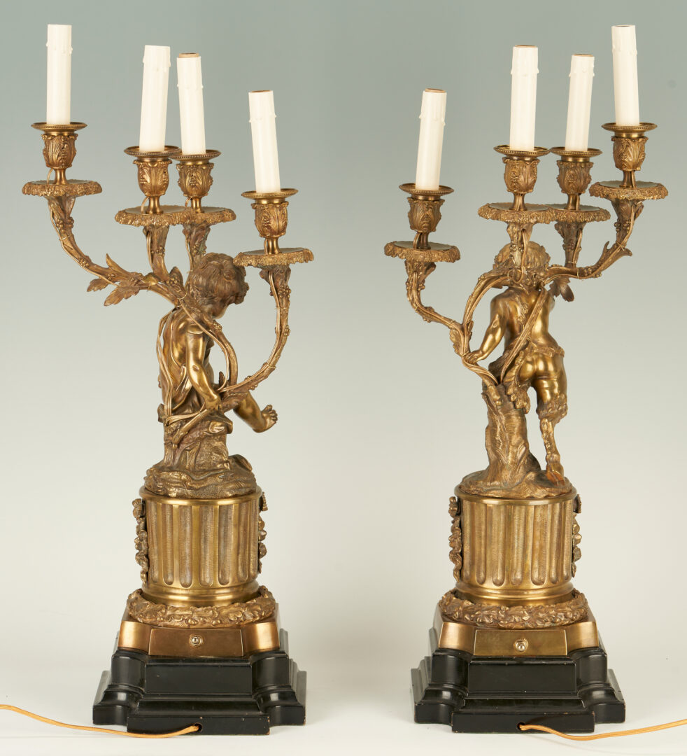 Lot 249: Pair French Bronze Figural Candelabras, After Clodion