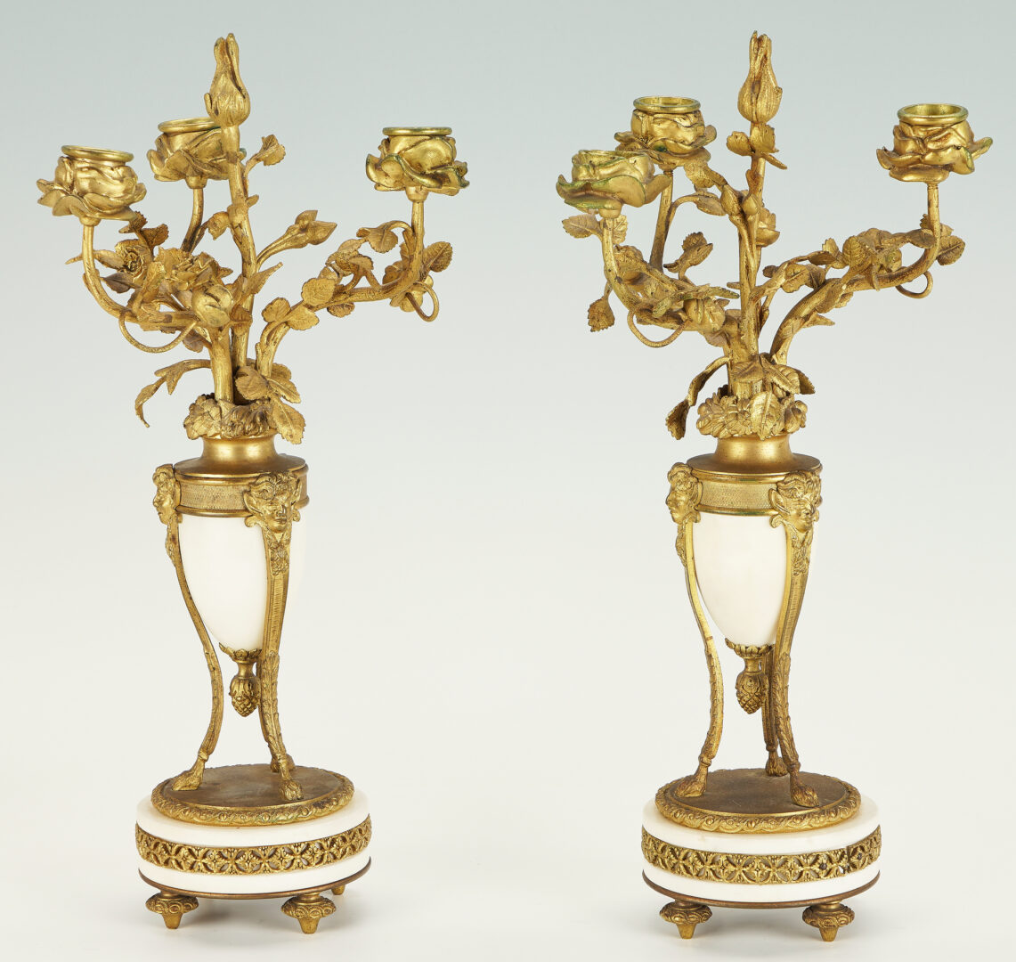 Lot 251: Louis XV Gilt Bronze Mantel Items, Ormolu Candelabras & Clock